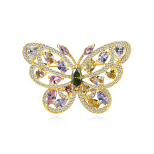 Rainbow Color Gold Plated CZ Butterfly Brass Brooch